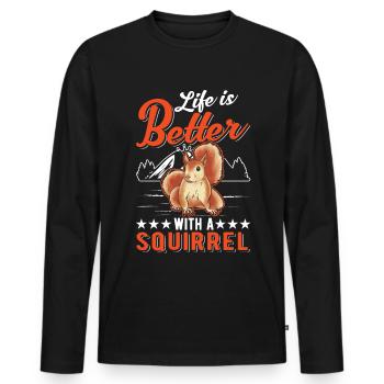 La vie est meilleure avec un écureuil - T-shirt manches longues Premium bio Homme - noir - Devant - Nico (187cm)