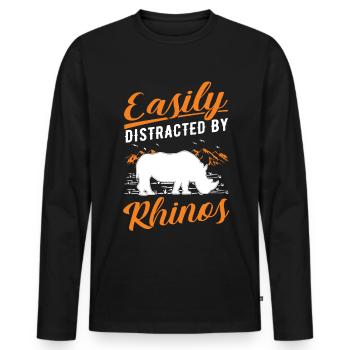 Easily distracted by Rhinos Rhino - Men's Premium Organic Long Sleeve Shirt - black - Front - Nico (187cm)