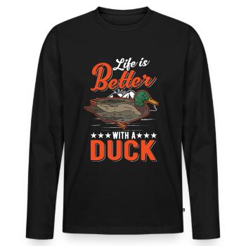 Das Leben ist besser mit Enten - Männer Premium Bio Langarmshirt - Schwarz - Vorne - Nico (187cm)