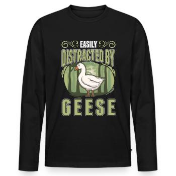 Easily distracted by Geese goose breeder geese - Men's Premium Organic Long Sleeve Shirt - black - Front - Nico (187cm)