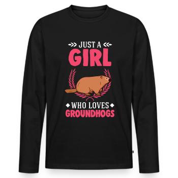 Murmeltier Mädchen Marmot Groundhog Girl - Männer Premium Bio Langarmshirt - Schwarz - Vorne - Nico (187cm)