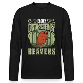 Easily distracted by Beavers Biber - Männer Premium Bio Langarmshirt - Schwarz - Vorne - Nico (187cm)