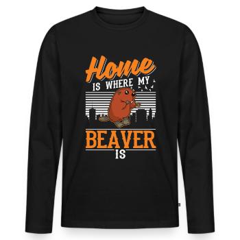 Zuhause ist wo mein Biber ist Biberdamm - Männer Premium Bio Langarmshirt - Schwarz - Vorne - Nico (187cm)
