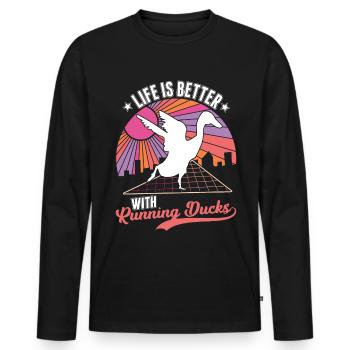La vie est meilleure avec les canards qui courent - T-shirt manches longues Premium bio Homme - noir - Devant - Nico (187cm)