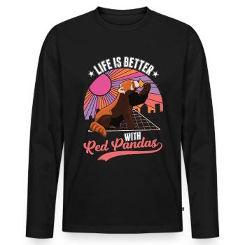La vie est meilleure avec Red Panda de Red Panda - T-shirt manches longues Premium bio Homme - noir - Devant - Nico (187cm)