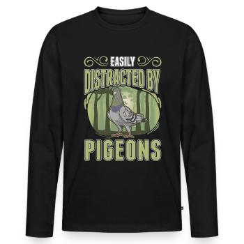 Facilement distrait par Pigeons Pigeon Pigeon Fancier - T-shirt manches longues Premium bio Homme - noir - Devant - Nico (187cm)