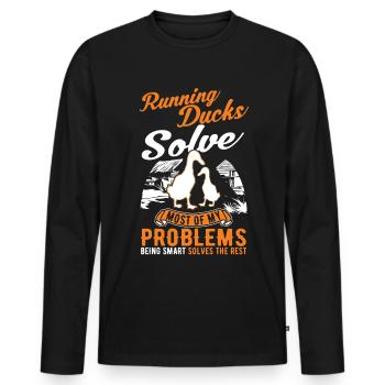 Indian Runner Duck Gift Running Duck - Men's Premium Organic Long Sleeve Shirt - black - Front - Nico (187cm)