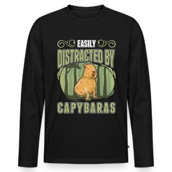 Easily distracted by Capybaras - Männer Premium Bio Langarmshirt - Schwarz - Vorne - Nico (187cm)