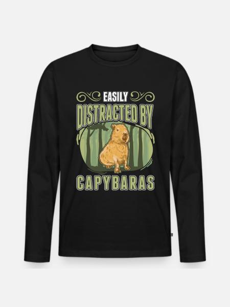 Easily distracted by Capybaras - Männer Premium Bio Langarmshirt - Schwarz
