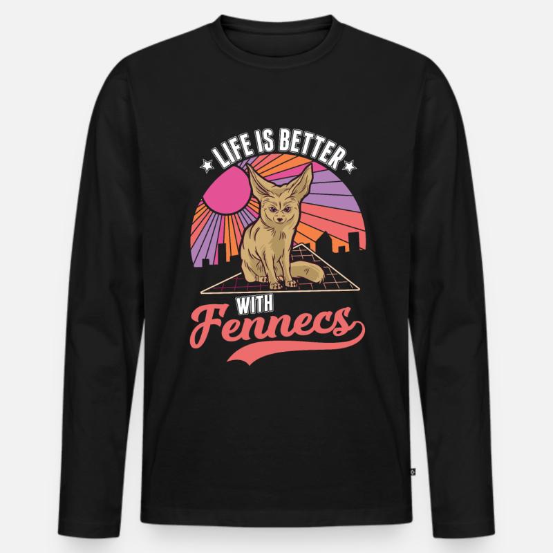 Das Leben ist besser mit einem Fennek - Männer Premium Bio Langarmshirt - Schwarz