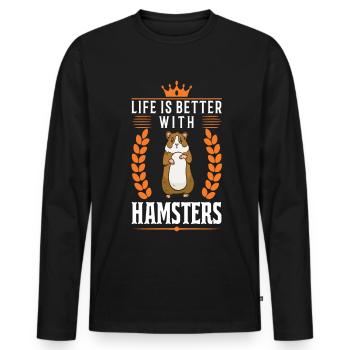 La vie est meilleure avec un hamster - T-shirt manches longues Premium bio Homme - noir - Devant - Nico (187cm)