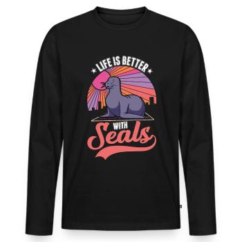 Life is better with a seal seal - Men's Premium Organic Long Sleeve Shirt - black - Front - Nico (187cm)