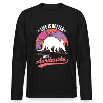 Life is better with aardvark - Men's Premium Organic Long Sleeve Shirt - black - Front - Nico (187cm)