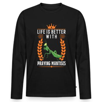 Life is better with praying mantises - Men's Premium Organic Long Sleeve Shirt - black - Front - Nico (187cm)