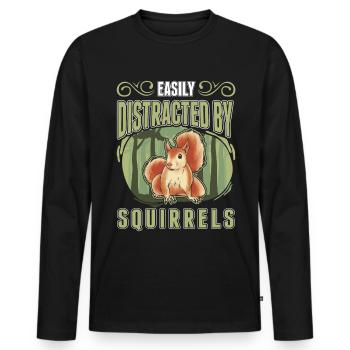 Facilement distrait par les écureuils Eichhörnchen - T-shirt manches longues Premium bio Homme - noir - Devant - Nico (187cm)
