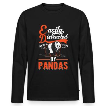 Easily distracted by Pandas - Männer Premium Bio Langarmshirt - Schwarz - Vorne - Nico (187cm)