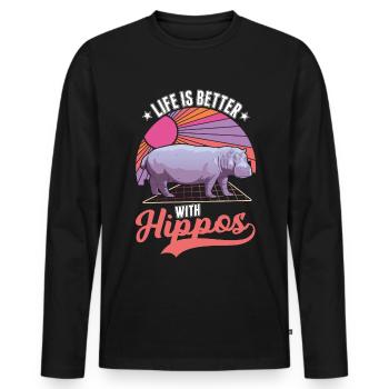 La vie est meilleure avec un hippopotame - T-shirt manches longues Premium bio Homme - noir - Devant - Nico (187cm)