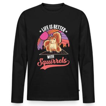 La vie est meilleure écureuil - T-shirt manches longues Premium bio Homme - noir - Devant - Nico (187cm)