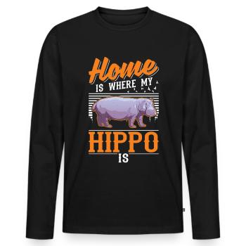 La maison est l’endroit où mon hippopotame est hippopotame - T-shirt manches longues Premium bio Homme - noir - Devant - Nico (187cm)