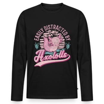 Facilement distrait par l’amphibien à queue d’Axolotl - T-shirt manches longues Premium bio Homme - noir - Devant - Nico (187cm)