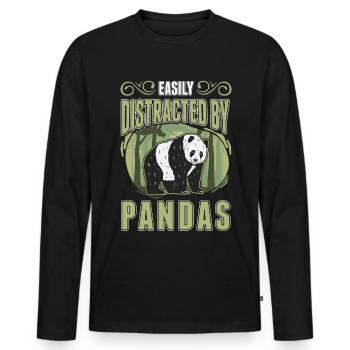 Easily distracted by Pandas - Männer Premium Bio Langarmshirt - Schwarz - Vorne - Nico (187cm)