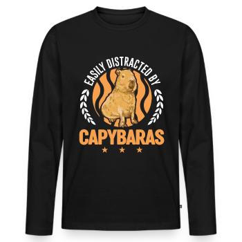 Easily distracted by Capybaras - Männer Premium Bio Langarmshirt - Schwarz - Vorne - Nico (187cm)