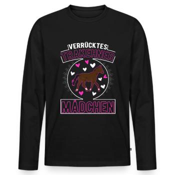 Verrücktes Trakehner Mädchen - Männer Premium Bio Langarmshirt - Schwarz - Vorne - Nico (187cm)