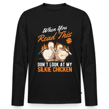 Silk Chicken Cadeau Silkie Chicken Silkie Chicken - T-shirt manches longues Premium bio Homme - noir - Devant - Nico (187cm)
