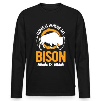 La maison est l’endroit où se trouve mon buffle - T-shirt manches longues Premium bio Homme - noir - Devant - Nico (187cm)