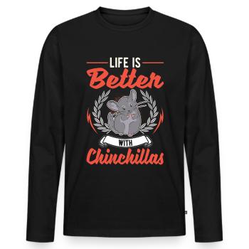Das Leben ist besser mit Chinchillas - Männer Premium Bio Langarmshirt - Schwarz - Vorne - Nico (187cm)