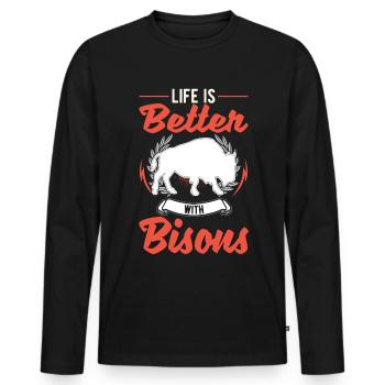 Life is better with a buffalo water buffalo - Men's Premium Organic Long Sleeve Shirt - black - Front - Nico (187cm)