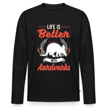 La vie est meilleure avec aardvark - T-shirt manches longues Premium bio Homme - noir - Devant - Nico (187cm)