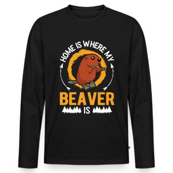 Zuhause ist wo mein Biber ist Biberdamm - Männer Premium Bio Langarmshirt - Schwarz - Vorne - Nico (187cm)