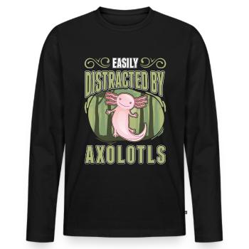 Facilement distrait par l’amphibien à queue d’Axolotl - T-shirt manches longues Premium bio Homme - noir - Devant - Nico (187cm)