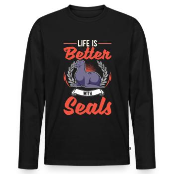 Life is better with a seal seal - Men's Premium Organic Long Sleeve Shirt - black - Front - Nico (187cm)
