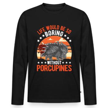 Porc-épic Cadeau Porc-épic - T-shirt manches longues Premium bio Homme - noir - Devant - Nico (187cm)