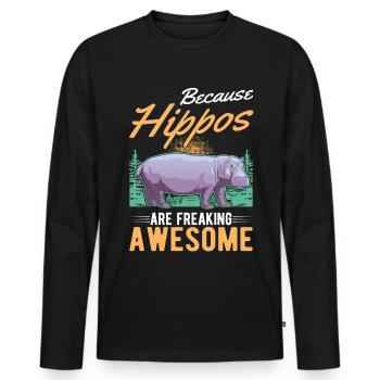 Hippopotame cadeau Hippo Hippo Hippo - T-shirt manches longues Premium bio Homme - noir - Devant - Nico (187cm)