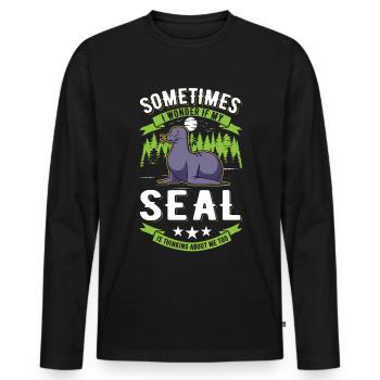 Cadeau de phoque Phoque Lion de mer - T-shirt manches longues Premium bio Homme - noir - Devant - Nico (187cm)