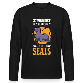 Cadeau de phoque Phoque Lion de mer - T-shirt manches longues Premium bio Homme - noir - Devant - Nico (187cm)