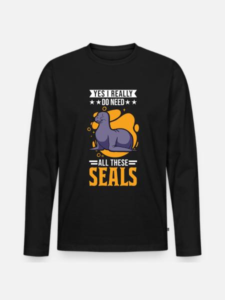 Robbe Geschenk Seehund Seelöwe - Männer Premium Bio Langarmshirt - Schwarz