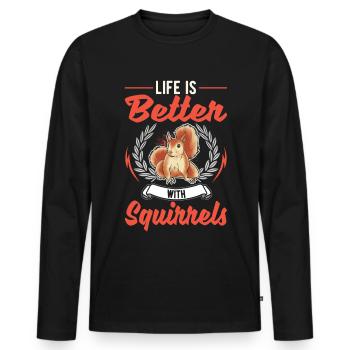La vie est meilleure écureuil - T-shirt manches longues Premium bio Homme - noir - Devant - Nico (187cm)