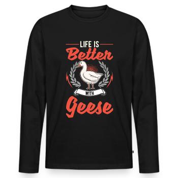 Life is better with geese goose breeders - Men's Premium Organic Long Sleeve Shirt - black - Front - Nico (187cm)