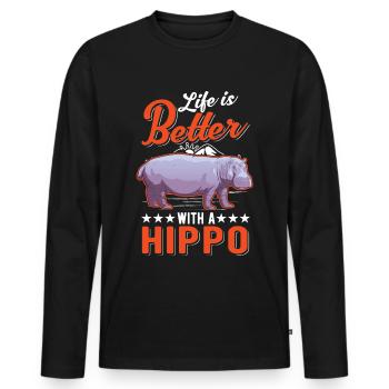 La vie est meilleure avec un hippopotame - T-shirt manches longues Premium bio Homme - noir - Devant - Nico (187cm)