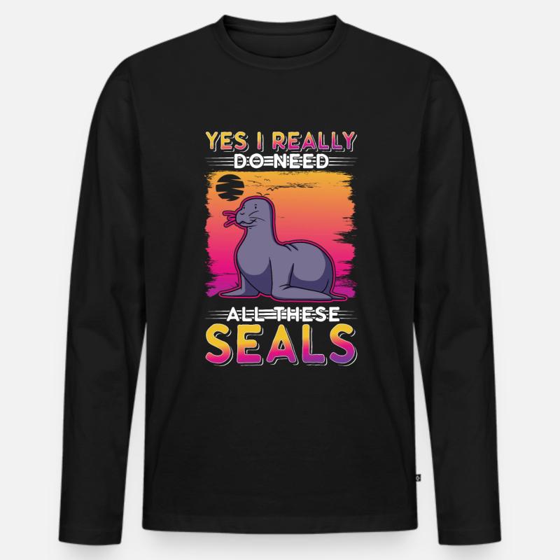 Robbe Geschenk Seehund Seelöwe - Männer Premium Bio Langarmshirt - Schwarz