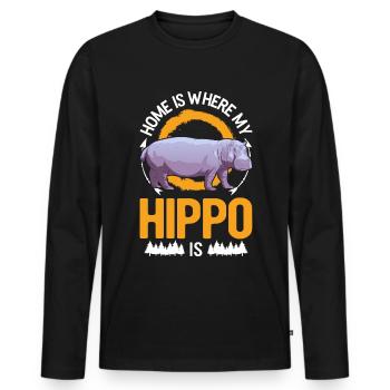 La maison est l’endroit où mon hippopotame est hippopotame - T-shirt manches longues Premium bio Homme - noir - Devant - Nico (187cm)