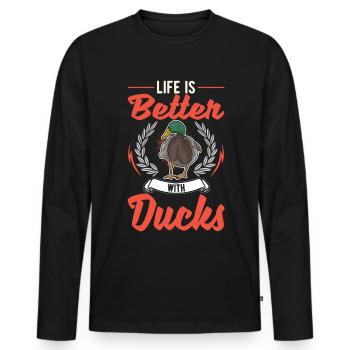 Das Leben ist besser mit Enten - Männer Premium Bio Langarmshirt - Schwarz - Vorne - Nico (187cm)