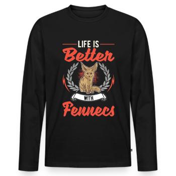 Das Leben ist besser mit Fenneks - Männer Premium Bio Langarmshirt - Schwarz - Vorne - Nico (187cm)