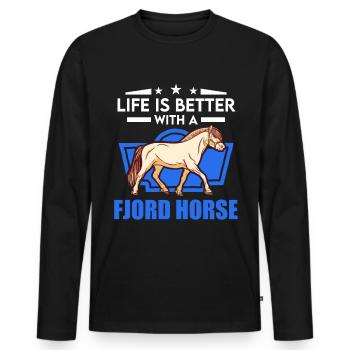 Das Leben ist besser mit einem Fjordpferd - Männer Premium Bio Langarmshirt - Schwarz - Vorne - Nico (187cm)
