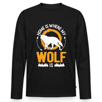 Zuhause ist wo mein Wolf ist Wolfsrudel - Männer Premium Bio Langarmshirt - Schwarz - Vorne - Nico (187cm)