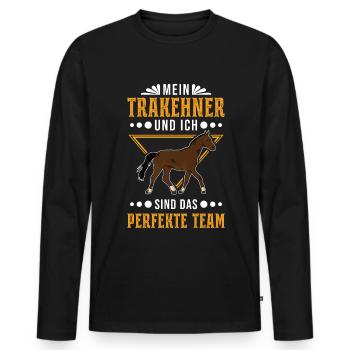 Mein Trakehner und ich Sind das perfekte Team - Männer Premium Bio Langarmshirt - Schwarz - Vorne - Nico (187cm)
